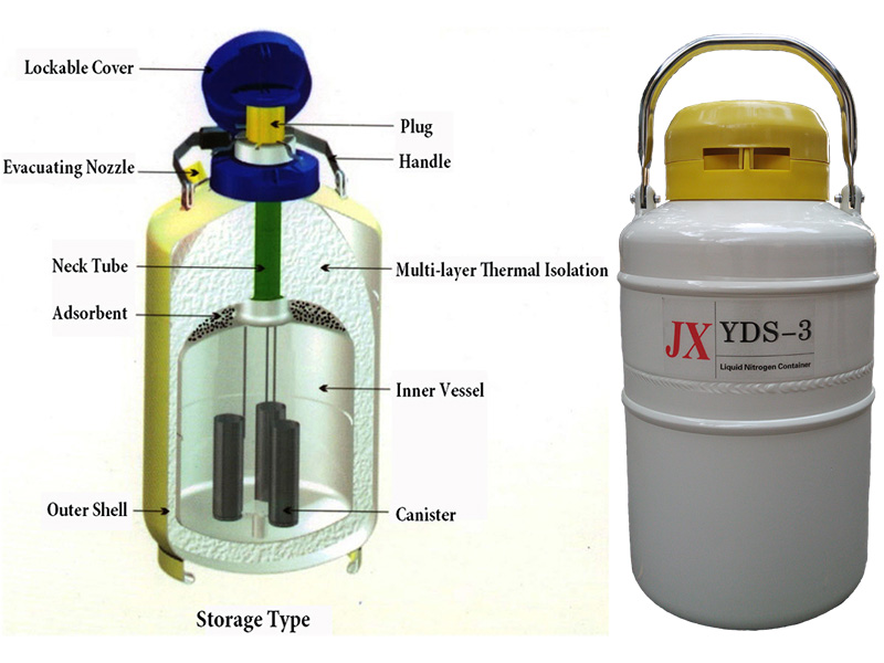 Extended-time storage YDS/ liquid nitrogen container